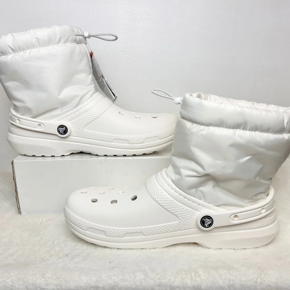 WHITE CROCS UNISEX NEO PUFF SNOW WINTER RAIN BOOTS MENS SZ 10 / WOMENS 12